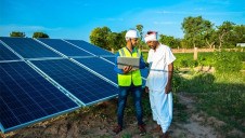 Pictured: Solar panels being installed on a farm in India